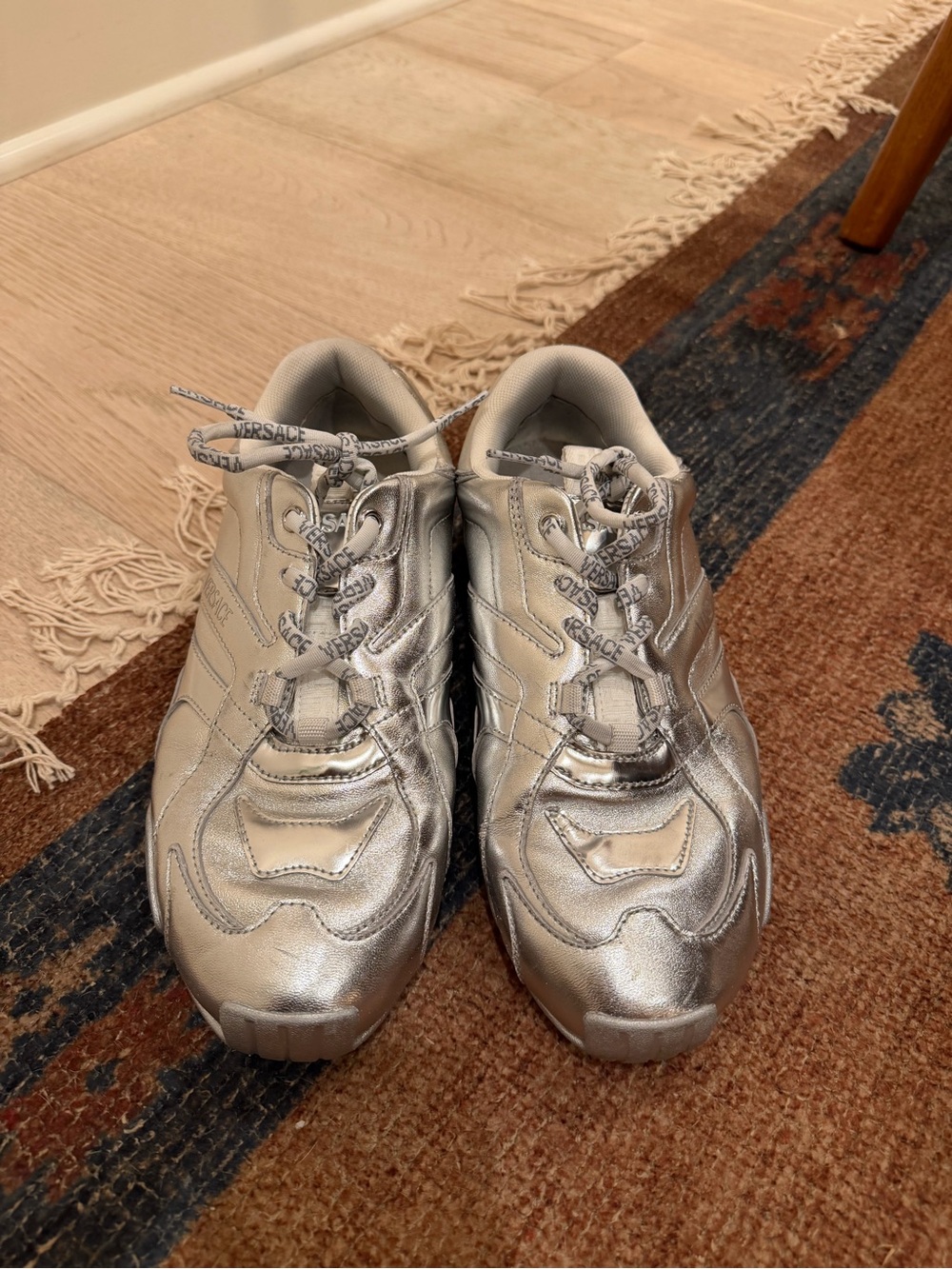 Versace Metallic Silver Women's Lace-Up Sneakers